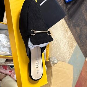 Elegant Black Mules with Gold Accent